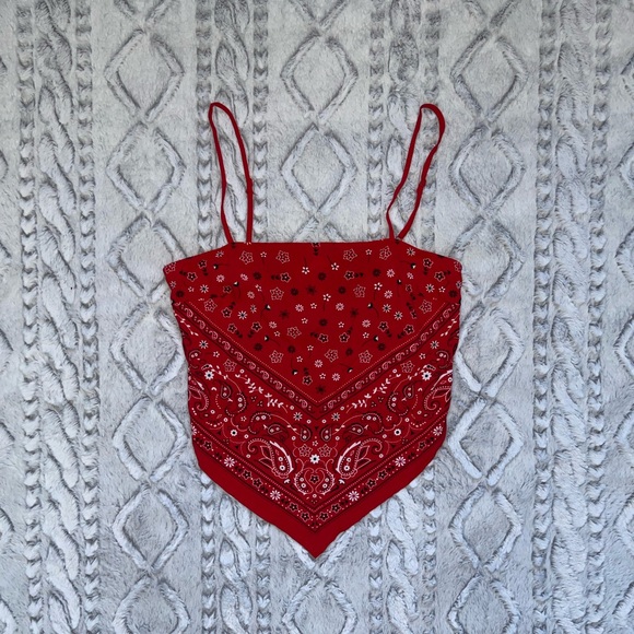Garage Red Cowboy Bandana Crop Top - Picture 1 of 3